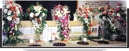 Floral designs created by students at the Midwest Floral Design School