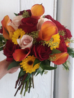 Orange Cala Lily Red Roses Bouquet