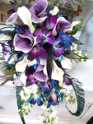 Cala Lily Orchid Peacock Feather Bouquet 