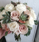 Succulent Rose White Light Pink Bouquet